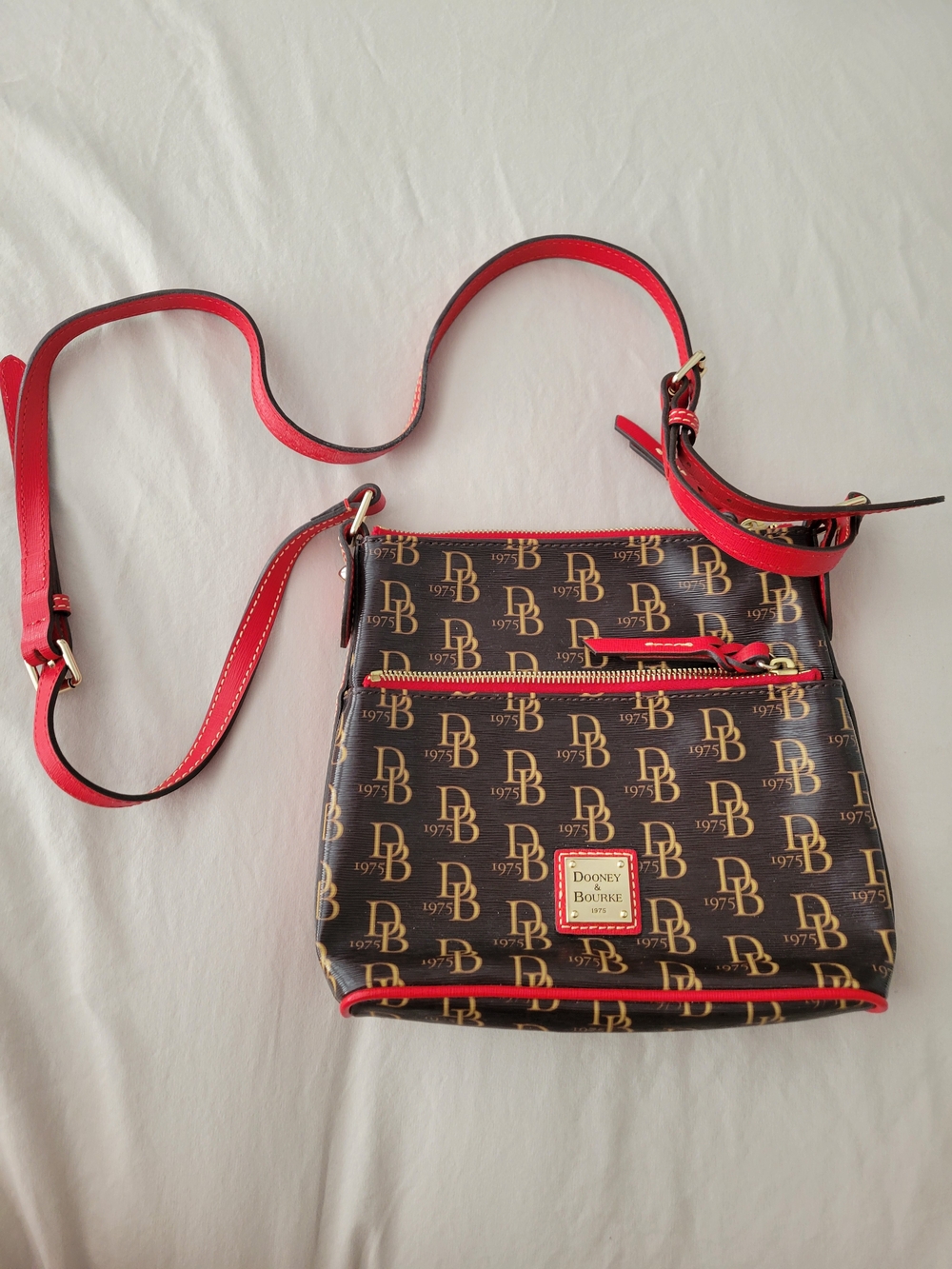 Dooney & Bourke Brown Logo Crossbody with Red Trim